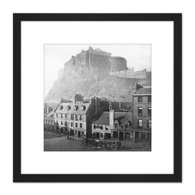 Artery8 Edinburgh Castle Scotland Grassmarket 1860 Photo 8X8 Inch Square Wooden Framed Wall Art Print Picture with Mount in Black - image 1