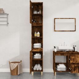 Berkfield Home Bathroom Cabinet Smoked Oak 30x30x190 cm Engineered Wood in Brown - Size: 30 x 30 x 190 cm - thumbnail 3