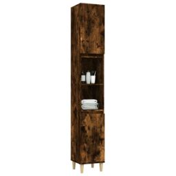 Berkfield Home Bathroom Cabinet Smoked Oak 30x30x190 cm Engineered Wood in Brown - Size: 30 x 30 x 190 cm - thumbnail 4