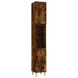 Berkfield Home Bathroom Cabinet Smoked Oak 30x30x190 cm Engineered Wood in Brown - Size: 30 x 30 x 190 cm - thumbnail 2
