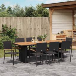 Berkfield Home 9 Piece Garden Dining Set Black Poly Rattan - thumbnail 4