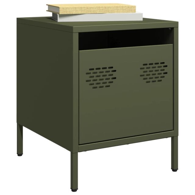 Berkfield Home Bedside Cabinet¬†Olive Green 35x39x43.5 cm Steel - image 1