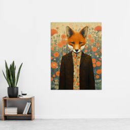 "Artery8 Wall Art Print Portrait of Dressed Fox in Suit & Shirt Floral Background Orange Brown Autumn Tones Poster - Size: W12"" x H16""" - thumbnail 2