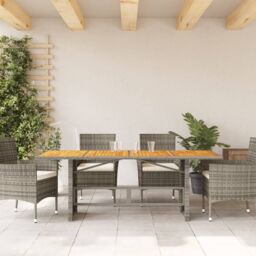 Berkfield Home Garden Table with Acacia Wood Top Grey 190x80x74 cm Poly Rattan - Size: 190 x 80 x 74 cm - thumbnail 3