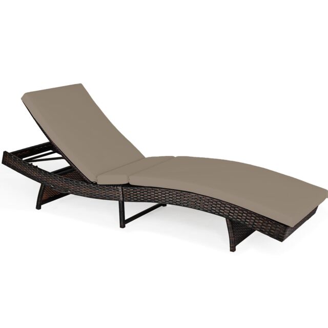 Gymax Patio Adjustable Rattan Chaise Lounge Chair With 5 Backrest Positions in Grey - image 1