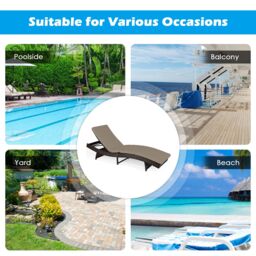 Gymax Patio Adjustable Rattan Chaise Lounge Chair With 5 Backrest Positions in Grey - thumbnail 7