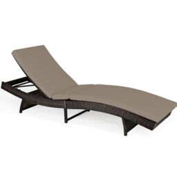 Gymax Patio Adjustable Rattan Chaise Lounge Chair With 5 Backrest Positions in Grey - thumbnail 1