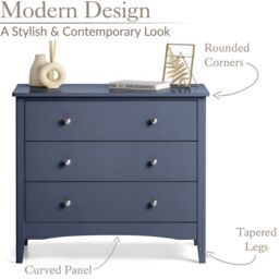 Christow Navy Chest of Drawers Modern 3 Drawer Bedroom Storage Unit Furniture Cabinet - thumbnail 5
