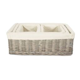 Red Hamper Wicker Grey Wash Lined Storage Tray in Mid Grey - Size: Large - thumbnail 3
