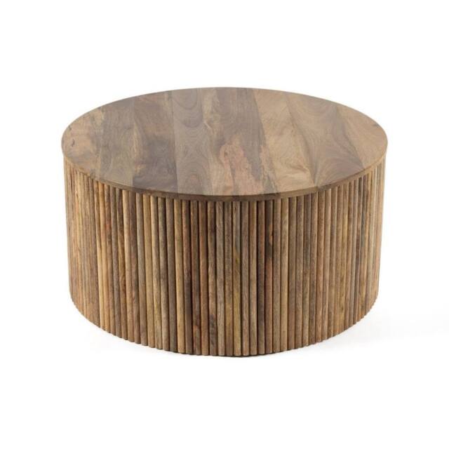 Jaipur Furniture Ltd Ribbed Round Coffee Table - Mango Wood - L80xW80xH40cm - Light Finish in Brown - image 1