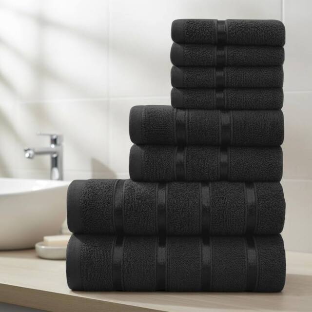 Smart Living Premium Luxury Cotton Towel Bale Set - 8 Piece Bathroom in Black - image 1