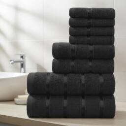 Smart Living Premium Luxury Cotton Towel Bale Set - 8 Piece Bathroom in Black