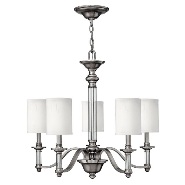 Loops 5 Bulb Chandelier Hanging Pendant LIght Brushed Nickel LED E14 60W Bulb in Metallics