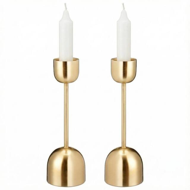 EONLION 2X 25cm Gold Metal Taper Candlestick Bell Candle Holder Stand - Size: 2X 25 cm - image 1