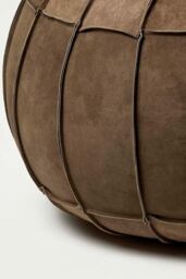 Homescapes Brown Leather & Suede Round Pouffe Footstool - thumbnail 3