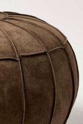 Homescapes Brown Leather & Suede Round Pouffe Footstool - thumbnail 4