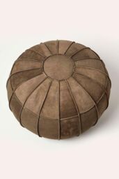 Homescapes Brown Leather & Suede Round Pouffe Footstool - thumbnail 5