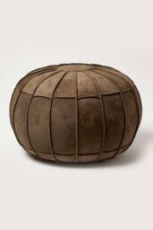 Homescapes Brown Leather & Suede Round Pouffe Footstool - thumbnail 1
