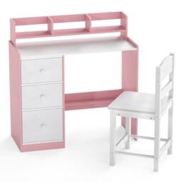 Costway Kids Study Desk & Chair Set Wooden Writing Desk w/Hutch &Storage Shelf - thumbnail 2