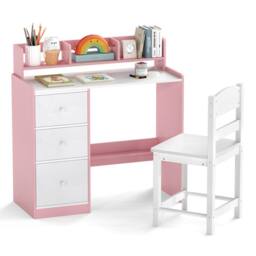Costway Kids Study Desk & Chair Set Wooden Writing Desk w/Hutch &Storage Shelf