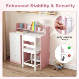 Costway Kids Study Desk & Chair Set Wooden Writing Desk w/Hutch &Storage Shelf - thumbnail 5