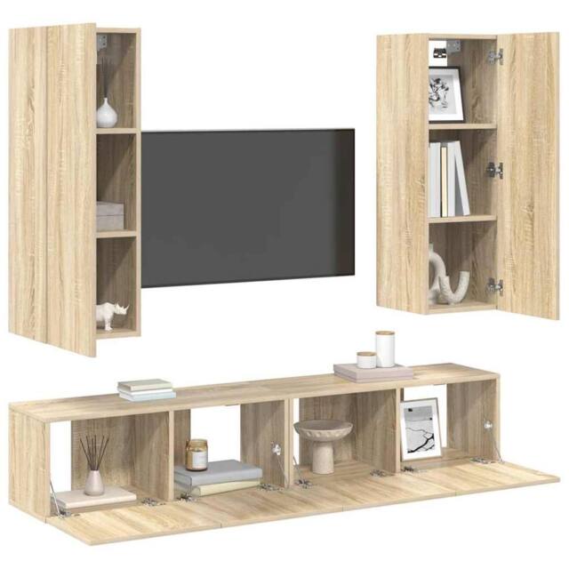Berkfield Home Sturdy 4 Piece TV Cabinet Set Sonoma Oak Engineered Wood in Light Tan - image 1