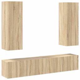 Berkfield Home Sturdy 4 Piece TV Cabinet Set Sonoma Oak Engineered Wood in Light Tan - thumbnail 3