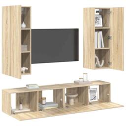 Berkfield Home Sturdy 4 Piece TV Cabinet Set Sonoma Oak Engineered Wood in Light Tan - thumbnail 1