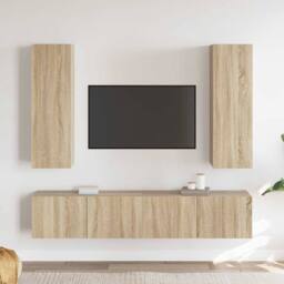 Berkfield Home Sturdy 4 Piece TV Cabinet Set Sonoma Oak Engineered Wood in Light Tan - thumbnail 2