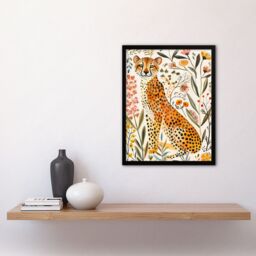 "Artery8 Happy Cheetah with Wildflowers Watercolour Framed Wall Art - Size: W12"" x H16""" - thumbnail 4