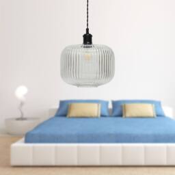 First Choice Lighting Batley Large - Clear Ribbed Glass Black Retro Pendant Fitting - thumbnail 3