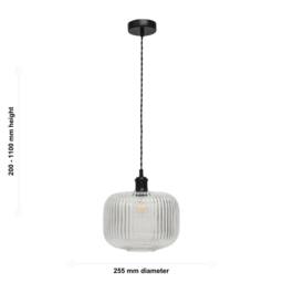 First Choice Lighting Batley Large - Clear Ribbed Glass Black Retro Pendant Fitting - thumbnail 5