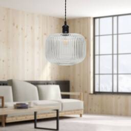 First Choice Lighting Batley Large - Clear Ribbed Glass Black Retro Pendant Fitting - thumbnail 4