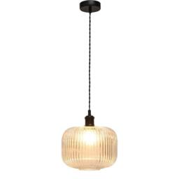 First Choice Lighting Batley Large - Clear Ribbed Glass Black Retro Pendant Fitting - thumbnail 2