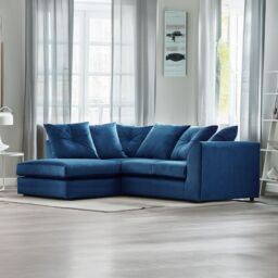 Furnishings For Less UK Fernando Soft Plush Velvet 3 to 4 Seater L Shaped Corner Sofa Left Hand Facing - Scatter Back in Blue - thumbnail 2