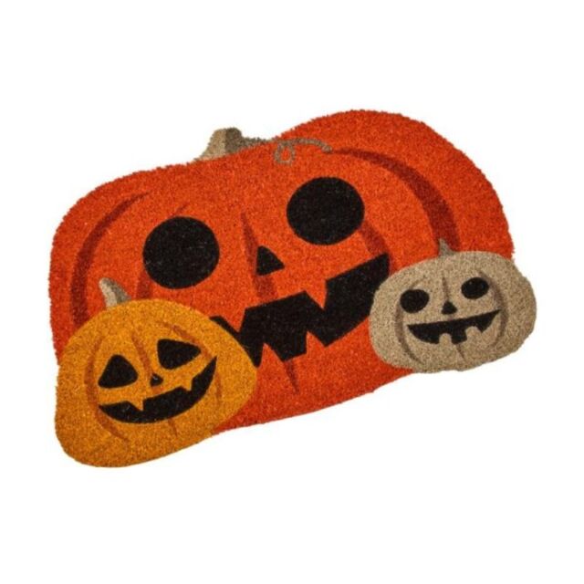 Garden Greatness Pumpkin Jack-O'-Lantern Coir Halloween Door Mat in Orange - Size: 1 Pack