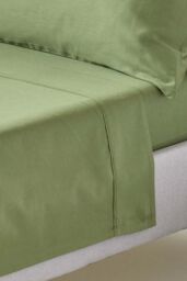 Homescapes Sateen Cotton Flat Sheet 400 TC in Green - Size: Double Flat - thumbnail 1
