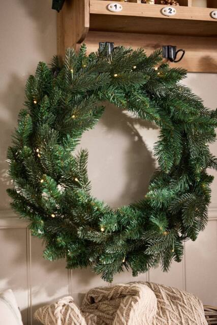 Dibor Traditional Melrose Pre-Lit Front Door Wreath Christmas Wreath 60cm in Green - Size: Large - image 1