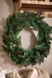 Dibor Traditional Melrose Pre-Lit Front Door Wreath Christmas Wreath 60cm in Green - Size: Large - thumbnail 1