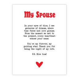 "Artery8 Love Poem Blue Eyes Spouse Romantic Poetry Fun Wall Art Print in White - Size: W24"" x H32""" - thumbnail 1