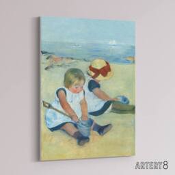 "Artery8 Children Playing on the Beach Cassatt Vintage Canvas Wall Art - Size: W18"" x H24""" - thumbnail 2