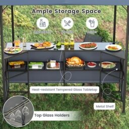 Gymax 3 PCS Patio Bar Set 245 x 245 cm Grill Gazebo With Table Bar Stools in Grey - thumbnail 8
