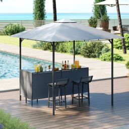 Gymax 3 PCS Patio Bar Set 245 x 245 cm Grill Gazebo With Table Bar Stools in Grey - thumbnail 3