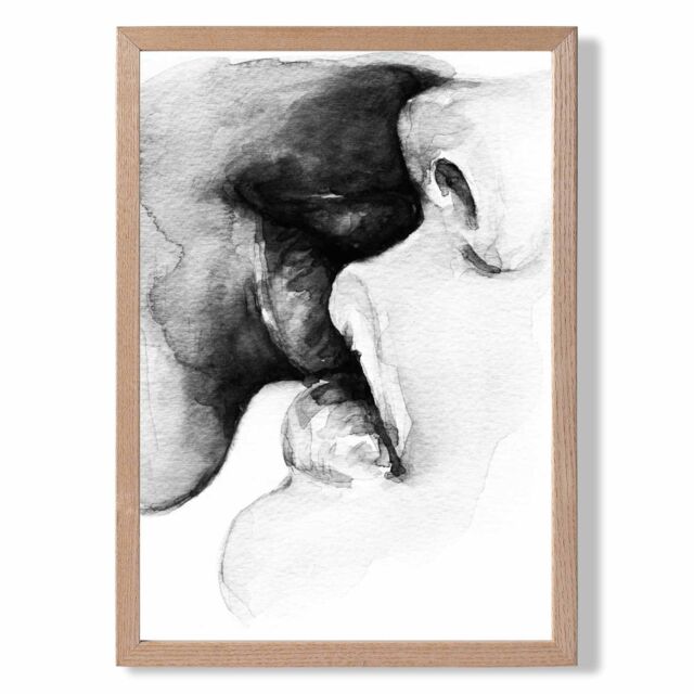 ARTZE Kissing Couple Abstract Pencil Sketch Framed Print SIZE: A4 with Oak Frame in Black - image 1