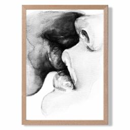 ARTZE Kissing Couple Abstract Pencil Sketch Framed Print SIZE: A4 with Oak Frame in Black