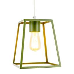 Happy Homewares Olive Green Industrial Lantern Lamp Shade with Square Top & Bottom - thumbnail 2