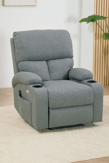 Living and Home Single Sofa Recliner Armchair Reclining Chair with Massage & Heat in Grey - image 1