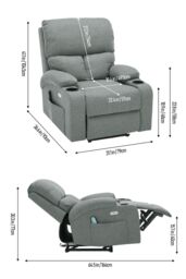 Living and Home Single Sofa Recliner Armchair Reclining Chair with Massage & Heat in Grey - thumbnail 3