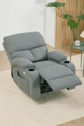 Living and Home Single Sofa Recliner Armchair Reclining Chair with Massage & Heat in Grey - thumbnail 2