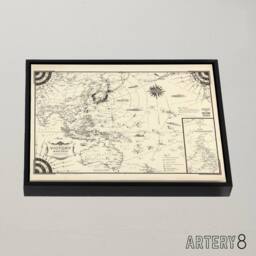 "Artery8 Map Ernest Dudley Chase 1944 Pacific Victory Framed Canvas Wall Art Print in Beige - Size: W12"" x H16""" - thumbnail 2
